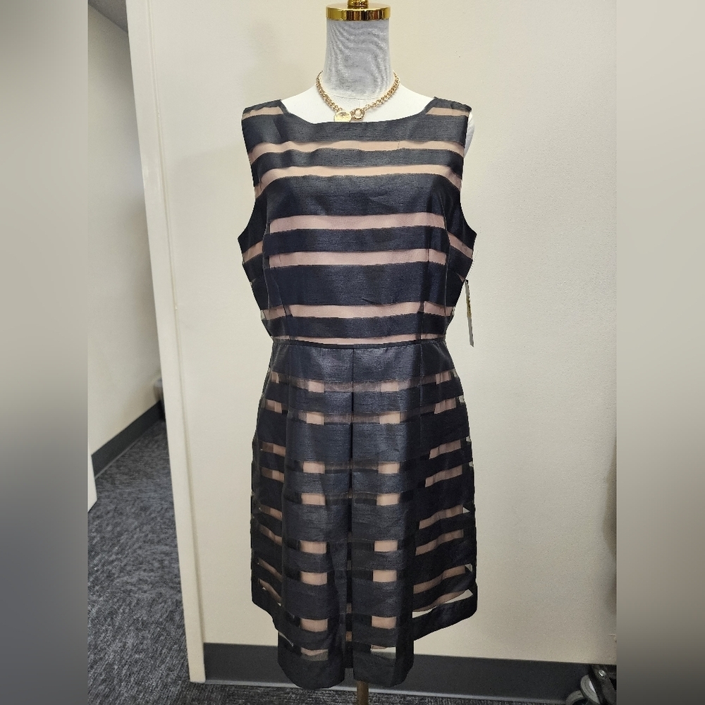 Tahari Black Nude Striped Sheath Dress Size 12P NWT